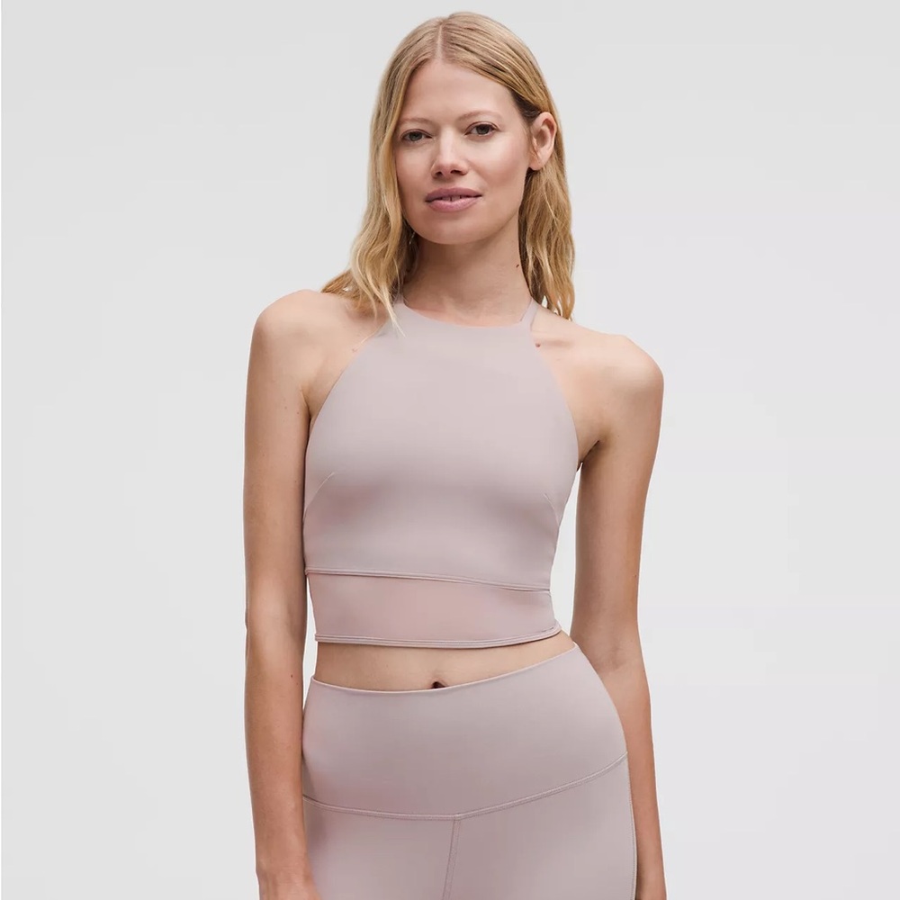 Lululemon Nulu High-Neck Mesh-Hem Tank Top in Mauve Grey, size Small
